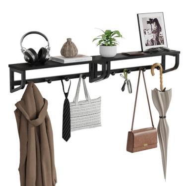 Imagem de NANAGIFTREE Suporte de parede para cabideiro, prateleira de parede de madeira com ganchos para casacos, suporte de parede para entrada, quarto, sala de estar, organizador de cabide de parede para