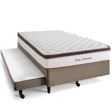 Imagem de Cama Box Solteiro Herval New Veneza, 54x88x188 cm, Molas Bonnel com Colchão Auxiliar