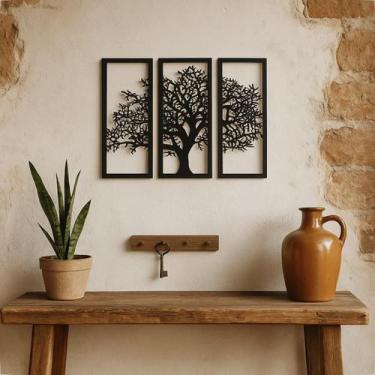 Imagem de Quadro Decorativo Árvore da Vida Mdf 3 Unidades Vazado Preto Fosco - G