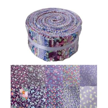 Imagem de 40 tiras de tecido de rolo de geleia para costura, tecido 100% algodão para artesanato, pacotes pré-cortados, quadrados de colcha pré-cortados de retalhos - 6,3 cm x 111,8 cm Pruple