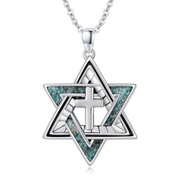 Imagem de XIXLES Colar de estrela de Davi, prata esterlina 925, pingente de estrela judaica, joias para homens e mulheres com corrente de aço inoxidável 316L e caixa de presente, Large, Prata esterlina, Sem
