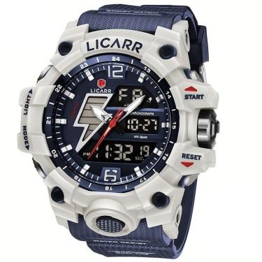 Imagem de Relógio Esportivo Masculino Com Cronógrafo Analógico Digital Duplo Display 50m À Prova Da Água Azul Escuro