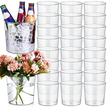 Imagem de Balde de gelo de plástico vasos de flores transparentes 6L grandes baldes de cerveja champanhe clássico transparente banheira refrigeradora de vinho balde portátil balde de lixo multiuso cesto de lixo para festa bar cozinha (24 peças)