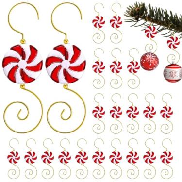 Imagem de 20 peças de ganchos de enfeite de Natal, cabides de metal em espiral de bengala doce com design listrado vermelho e branco para decoração de árvores, festas de fim de ano, suprimentos de decoração