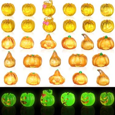 Imagem de Jetec 60 peças de mini figuras luminosas de Halloween que brilham no escuro minúsculas figuras de resina conjunto de diorama casa de fadas acessórios abóbora fantasma pato caveira ornamento para casa