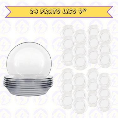 Imagem de Conjunto 24Un Pratos Vidro Transparente Sopa Refeição Caldo - PRATICAS