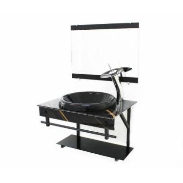 Imagem de Gabinete De Vidro Para Banheiro 60Cm - Mármore Preto Dourado - Cubas E