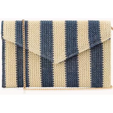Imagem de Venoline Bolsa clutch de palha de verão para mulheres, elegante bolsa transversal de praia, bolsa boho para noite, Marfim-marinho, Large