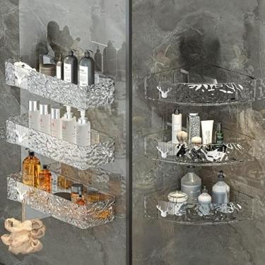 Imagem de ‌Conjunto de 2 suportes para shampoo - prateleira de banheiro sem furos, organizador de banheiro, resistente à água, fácil de limpar, adesivo de 3M (1 Trans Gelo Trangulos)