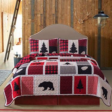 Imagem de Soul & Lane Conjunto de colcha de cama Into The Woods - King com 2 fronhas | Colcha acolchoada xadrez xadrez xadrez de búfalo de Natal