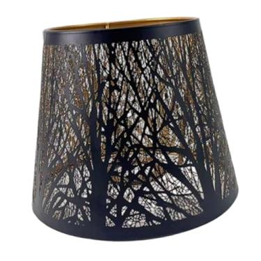 Imagem de Baoblaze Abajur de metal com padrão de árvore moderna, capa de abajur para arandelas de parede, cabeceira, sala de estar, hotel, Preto Pequeno