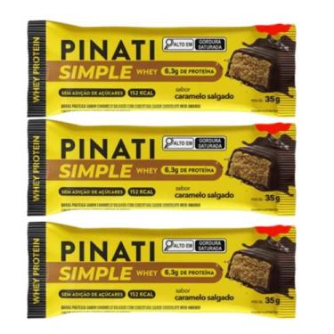 Imagem de Kit 3 barra simple whey protein 10g caramelo salgado pinati