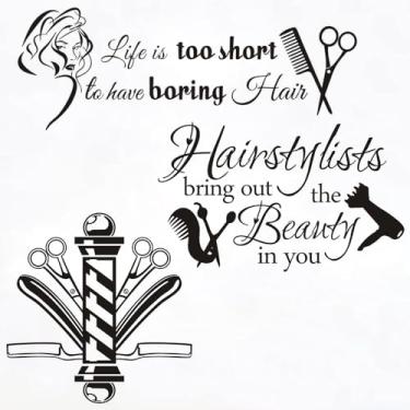Imagem de Adesivos de parede elegantes para barbearia, citações, arte de vinil, decoração de quarto feminino, placa de salão de beleza, Life is Too Short to Have Boring Hair