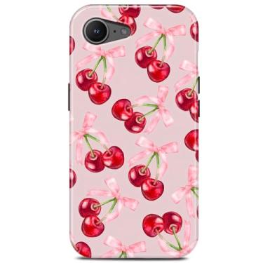 Imagem de TAMUEL Capa para iPhone 16e, capa de telefone com laço fofo cereja rosa, compatível com Magsafe, fita vermelha moderna fruta magnética fina silicone à prova de choque capa protetora feminina menina