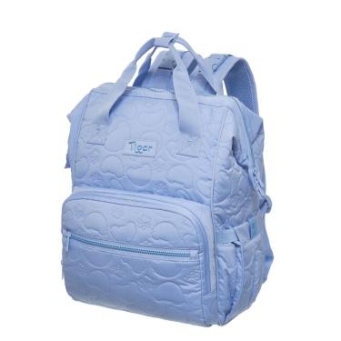 Imagem de Mochila Maternidade Tigor T Tigre Little Shine Matelassê Azul Bebê Bolsos Laterais Internos Externos Confortável Resiste