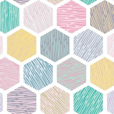 Imagem de Wallderful Papel de parede geométrico colorido amigável para locatários, boho, hexágono, papel de contato para bancadas, armários, autoadesivo, hexagonal, geométrico, papel de parede para berçário