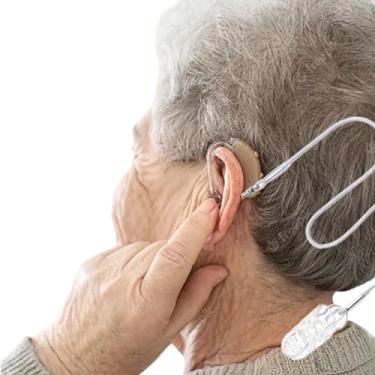 Imagem de 2 conjuntos binaural cinza silicone aparelho auditivo antiperda corda anti-emaranhado BTE correias suporte de aparelhos auditivos crianças adultos acessórios para aparelho auditivo