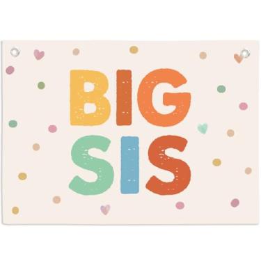 Imagem de Faixa de parede Big Sister para quarto de crianças, decoração inspiradora de lona boho de linho para pendurar bandeiras para quarto de bebê, meninas, berçário, sala de jogos, decoração de parede