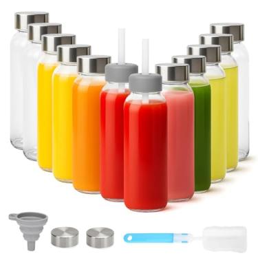 Imagem de Zukro Garrafas de água de vidro com tampas de 473 ml, garrafas de suco transparentes reutilizáveis com tampa hermética de aço inoxidável para sucos, frasco de suco 100% à prova de vazamento para