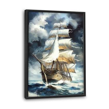 Imagem de Lovira Navio náutico grande arte de parede viking oceano costeiro veleiro lona decoração de parede pinturas pinturas emolduradas arte vertical moderna para sala de estar quarto banheiro escritório 61