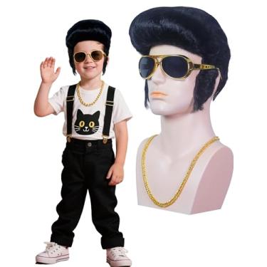 Imagem de Peruca masculina de fantasia para meninos, cantor de discoteca, corrente dourada, colar infantil, festa de Halloween, cosplay, tamanho P (serve para 3 a 10 anos)