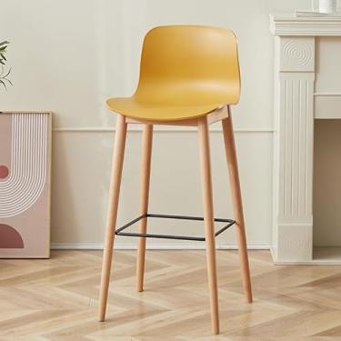 Imagem de Banco de bar de pub Encosto de madeira maciça para bar, recepção negociação, banco alto engrossado, cadeira(Yellow)