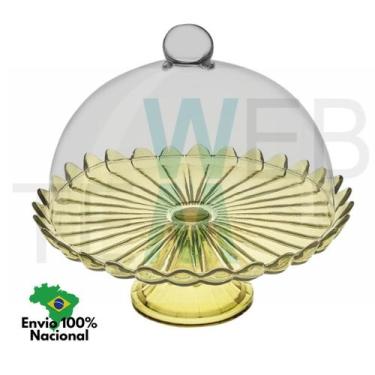 Imagem de Boleira com Pé e Tampa de Vidro Pétalas de Jasmin Dourada 32cm Vitazza
