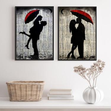 Imagem de Kit 2 Quadros Românticos Casal Sombrinha 45X34Cm