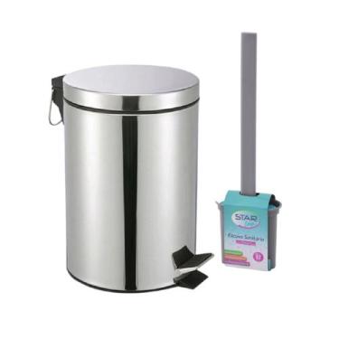 Imagem de Lixeira Inox 2.7 Litros Pedal + Escova Sanitária Flexível - Kadê
