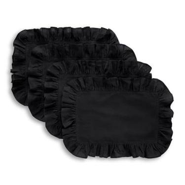 Imagem de Solino Home Jogo americano de linho conjunto de 4-100% linho puro preto 35,5 x 48 cm - Gabrielle Ruffle, feito à mão e lavável na máquina