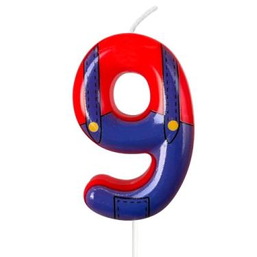 Imagem de WQINX Velas de aniversário para meninos e meninas, com números vermelhos e azuis, adequadas para decoração de festa com tema de jogo de desenho animado Mario, suprimentos de festa infantil, decoração