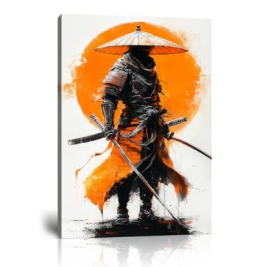 Imagem de Samurai Japonês Imagens de Arte de Parede Samurai Pôster Decoração de Parede para Escritório Sala de Estar Quarto Impressão em Tela Emoldurada Pronto para Pendurar (61 cm L x 91 cm A)