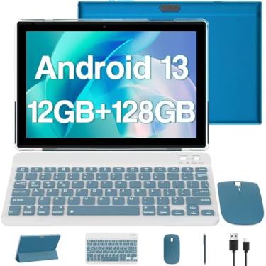 Imagem de Tablet Android 13 de 10 polegadas, 12 GB de RAM, 128 GB ROM/1 TB expansível, tablets 2 em 1 com teclado e mouse Stylus, processador quad-core 2.0 GHz, tela sensível ao toque 1280 x 800 IPS HD, 5G WiFi