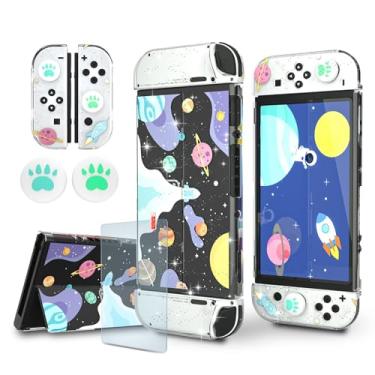 Imagem de Troca de Caixa OLED Protective Cover - Clear Glitter Shell com Tempered Glass & Thumb Grips, Cute Rocket Design for Girls - All-Around Protection for Nintendo Switch OLED Console Accessories