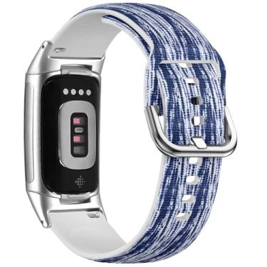 Imagem de MRAKPLGE Pulseira de relógio esportivo, padrão azul índigo, compatível com FitBit Charge 6 e Fitbit Charge 5, pulseira de silicone macio de substituição
