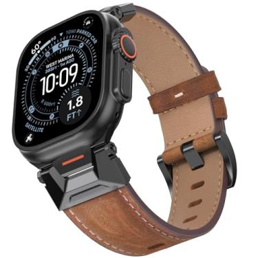 Imagem de Bouixel Pulseira masculina de couro genuíno compatível com Apple Watch Ultra 2/Ultra de 49 mm, 46 mm, 45 mm, 44 mm e 42 mm, para iWatch Ultra, séries 10, SE, 9, 8, 7, 6, 5, 4 e 3