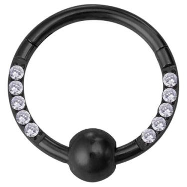 Imagem de 1 anel de septo de nariz articulado preto com segmento articulado CZ 18G 10 mm contas de aço inoxidável Helix Daith Rook Conch Tragus brincos de cartilagem