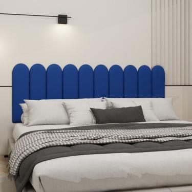 Imagem de Cabeceira Nuvem Suede King Size Com 10 Placas Macias De 60cm Azul Marinho