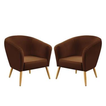 Imagem de Kit 2 Poltronas Estofadas Vênus Couro Marrom Aradecor