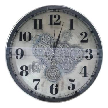 Imagem de Relógio De Parede 3D Industrial Cinza Metálico Robusto 53Cm