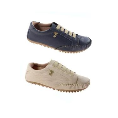 Imagem de Kit 2 pares de Tênis Mocatênis Feminino - Clara Maria, Marinho, Bege, 