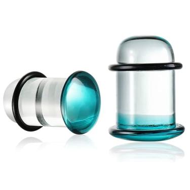 Imagem de Casvort 2 peças de alargadores atemporais de 16 mm confortáveis e sem dor de vidro turquesa, alargador único, alargadores, cônicos de piercing corporal de 1,5 cm, kits de alongamento de lóbulo de