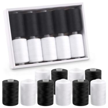 Imagem de Swpeet 10 peças, 1000 metros, preto e branco, 2 cores, kit de linhas de costura multiuso com kit de agulhas de costura, prático de poliéster para bordados, conjunto de linhas de agulha de costura