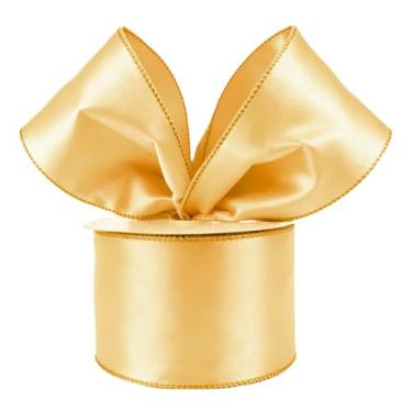 Imagem de Fita de cetim com fio, 6 cm x 20 metros, borda metálica, decoração de árvore de Natal (champanhe, 5 cm)