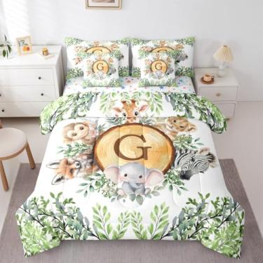 Imagem de Feelyou Conjunto de edredom com estampa de animais de 7 peças, solteiro, safári, florestas, animais, crianças, meninos, meninas, tigre, veado, raposas, decoração de quarto personalizado
