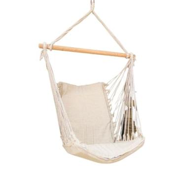 Imagem de Rede Cadeira De Balanço Suspensa Algodão Tecido Reforçado Suporta 120Kg Para Áreas De Lazer Em Casa Balanço Suspenso Combina Com Decoração Diversa(Creme)