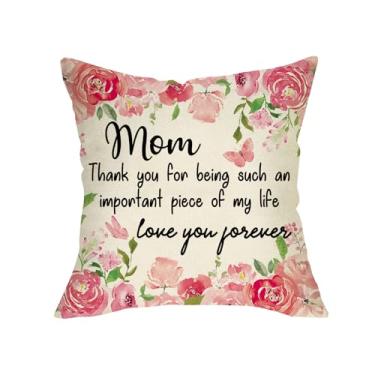 Imagem de Fjfz to My Mom Gift from Daughter Son Capa de almofada decorativa floral 45,7 x 45,7 cm, rosa flores dia das mães, presente de aniversário para mamãe mulheres, senhora, capa de almofada de sofá de