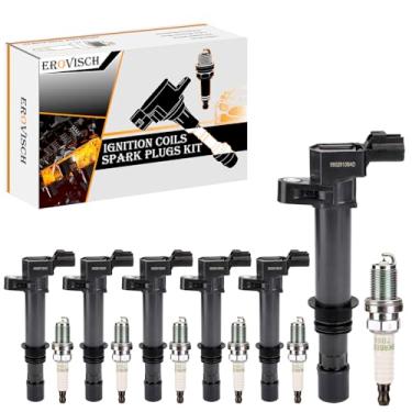 Imagem de Pacote 6 UF270 OEM Bobina de ignição e vela de ignição - Compatível com Jeep Liberty Commander Grand Cherokee Dodge Ram Durango Nitro Dakota Mitsubishi Raider - Motor V6 3.7L - Substitui # 5C1114