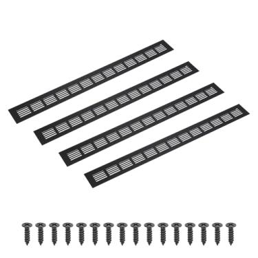 Imagem de PATIKIL Grade de ventilação retangular de 50 x 5 cm, 4 peças de cobertura de ventilação de alumínio com parafusos de montagem para armário e porta de armário, preto