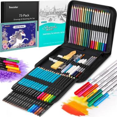 Imagem de Kit de desenho de materiais de arte Soucolor, pacote 73 com caderno de